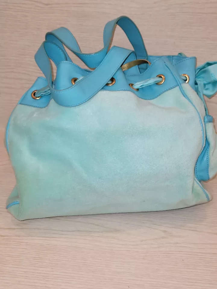 Vintage Juicy Couture Baby Blue Daydreamer Bag Bow Scottie Dogs Velour Gold
