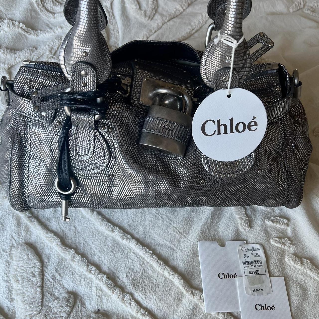 Very Rare Authentic Limited Edition Silver Lizard Chloé Paddington Bag – Silver Hardware