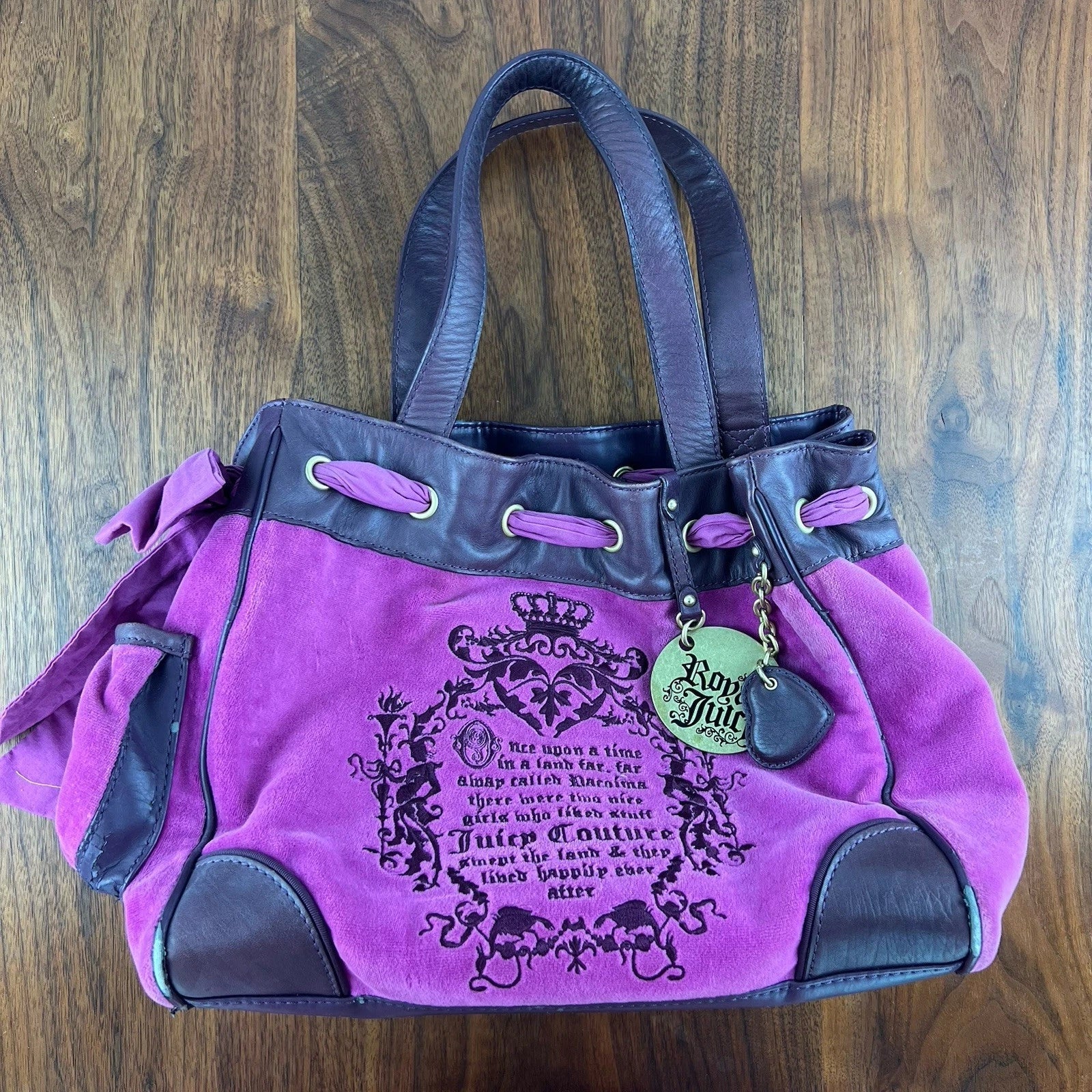 RARE Vintage JUICY COUTURE Y2K Daydreamer Black Velour Bag Royal Purple
