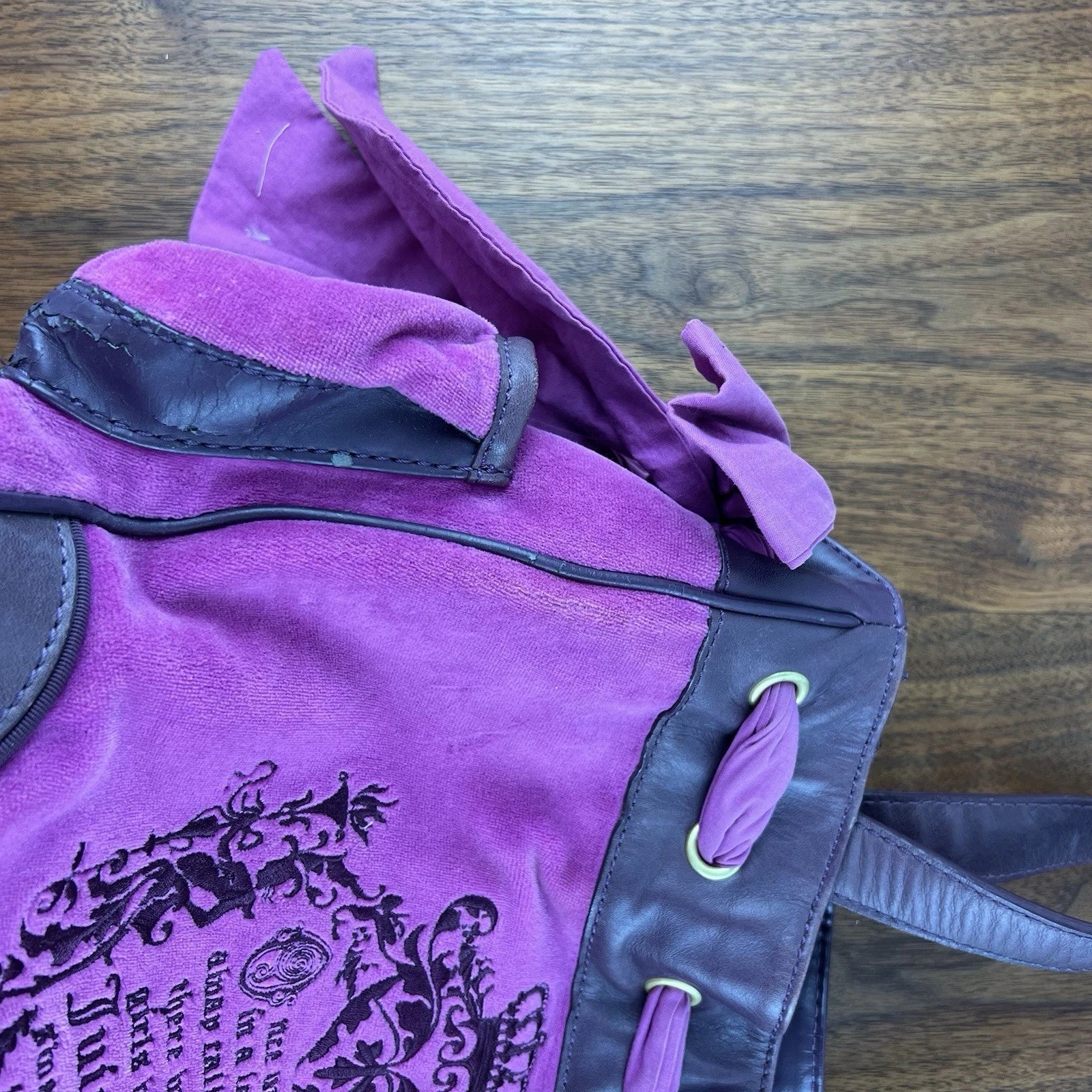 RARE Vintage JUICY COUTURE Y2K Daydreamer Black Velour Bag Royal Purple